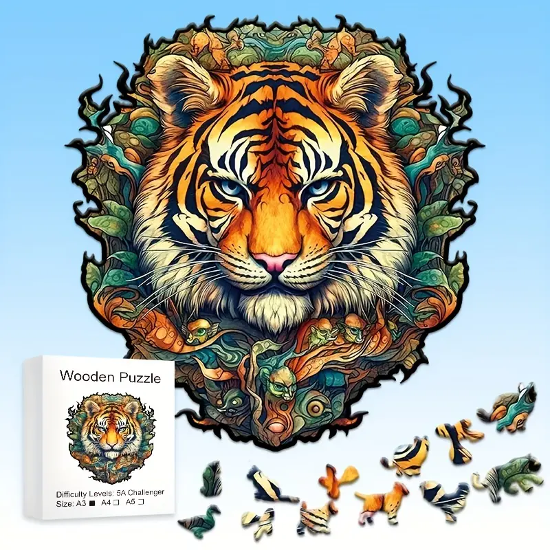 Woodworking Jigsaw - Tiger Wooden Jigsaw Puzzle, Uniquely Irregular