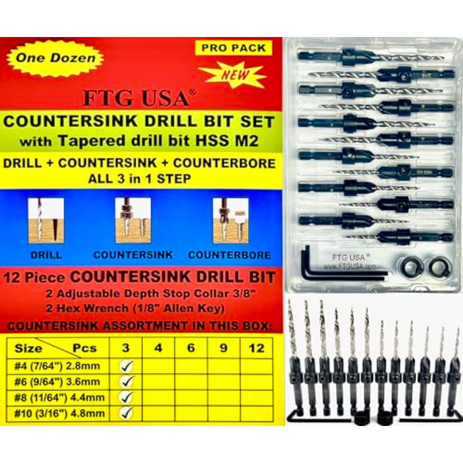 Woodworking Drills - Countersink Drill Bit Set # 7/6