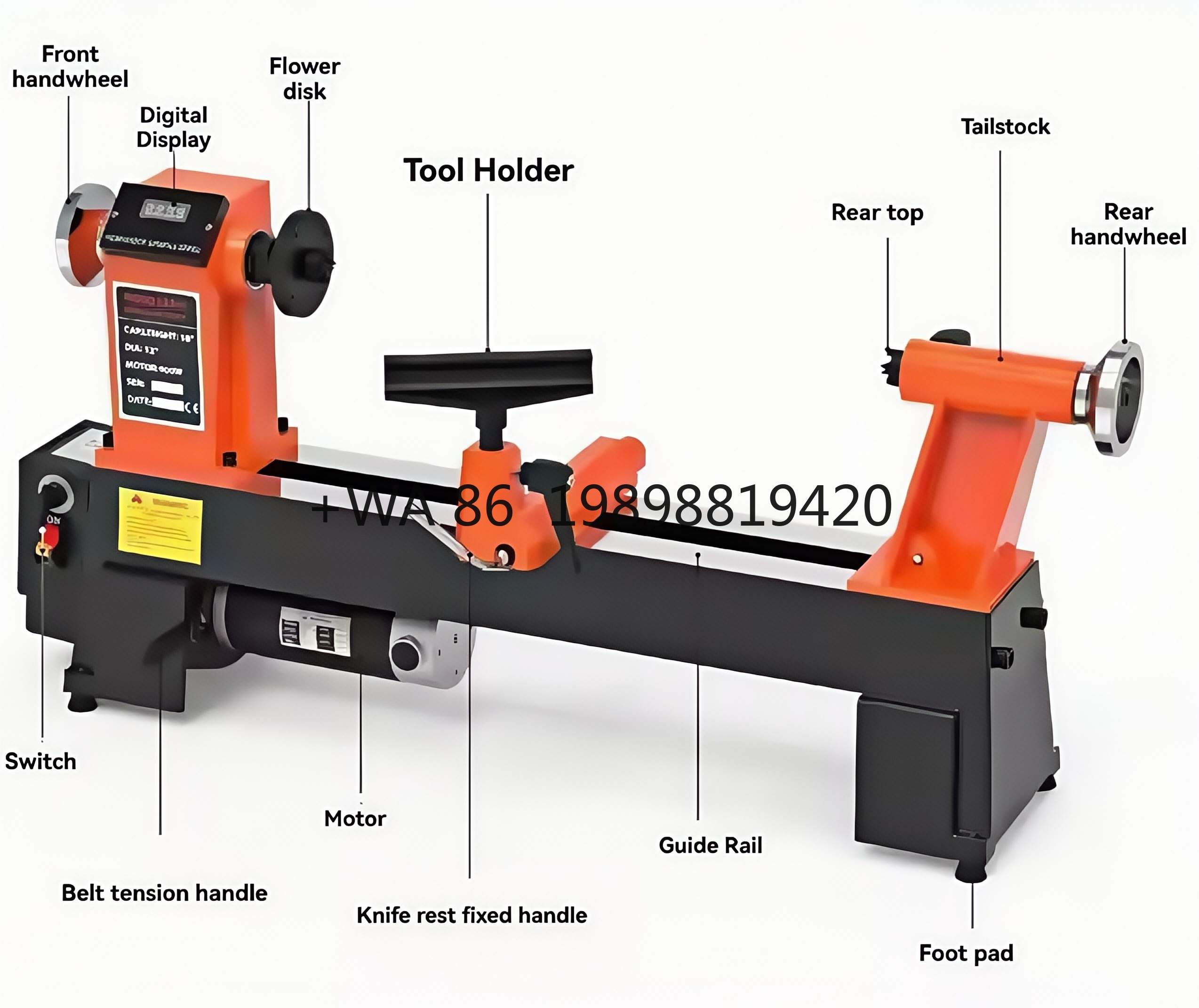 Woodworking Lathe Machine - Speed-Regulating Wood Turning Machine with Motor
