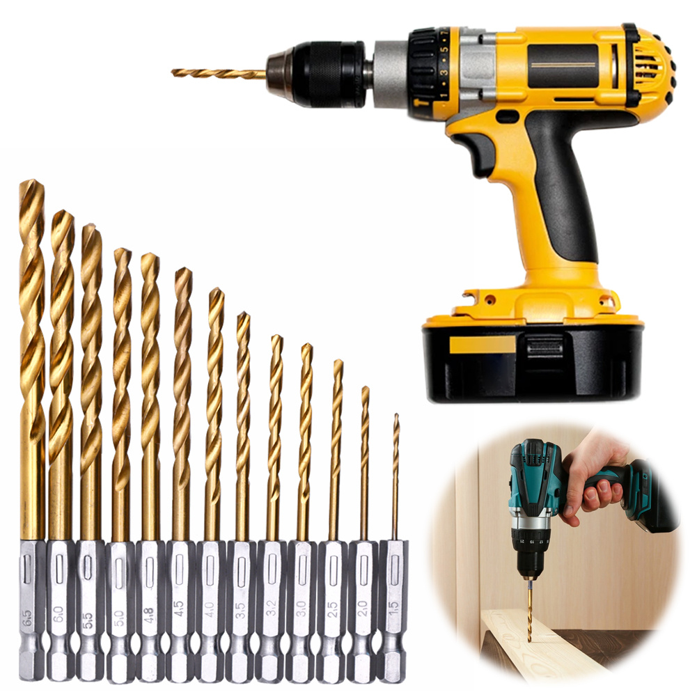 Woodworking Drills - 13pcs Titanium Coated Twist Drill Bit